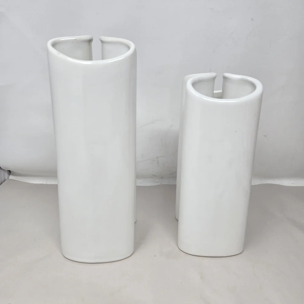 Vintage Dansk White Ceramic Pair of Double Vases Style Modernist Curvaceous